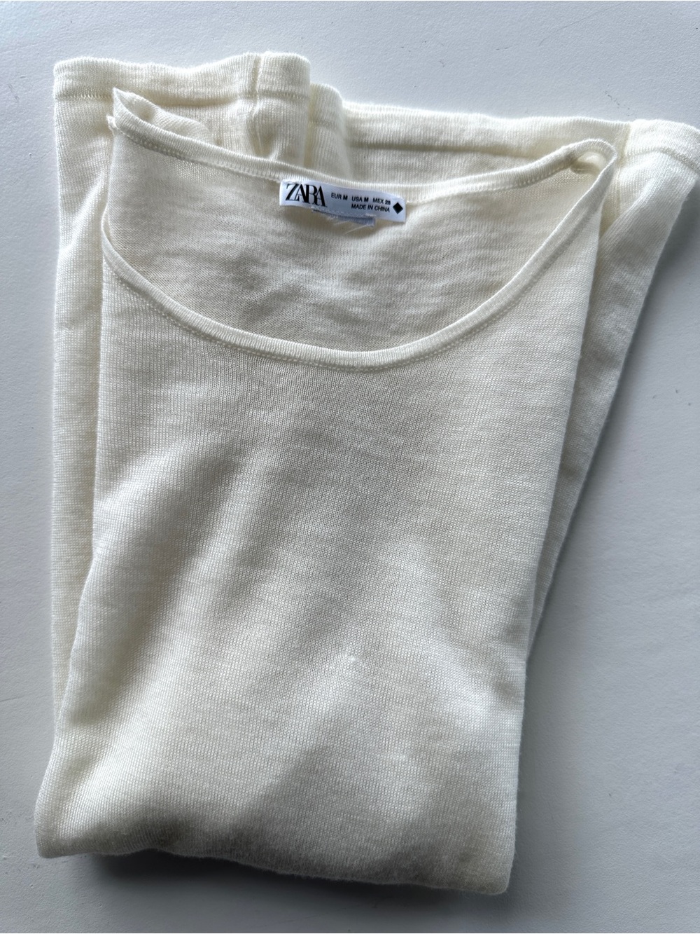 ZARA Off-White Sheer wool Lightweight Knit Tee